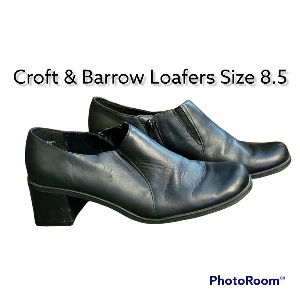 Croft & Barrow Black Leather Zip-up Platform 2" Heels Loafer